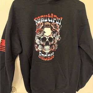 Grunt Style Black Hoodie with Skull & Rose 'Beautiful Badass' Graphic